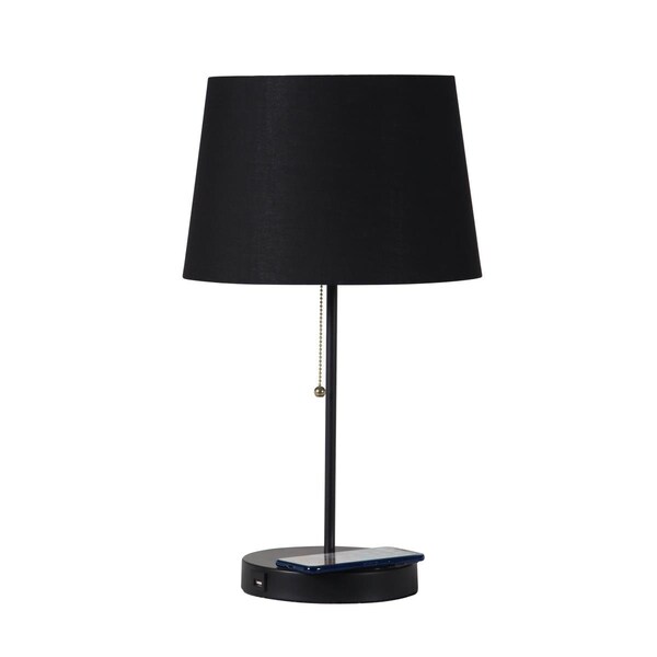 Ore International ORE International HB2139 20.75 in. Sterling Matte Non-Gloss Black Table Lamp with Wireless Charging Station & USB Port HB2139 - main